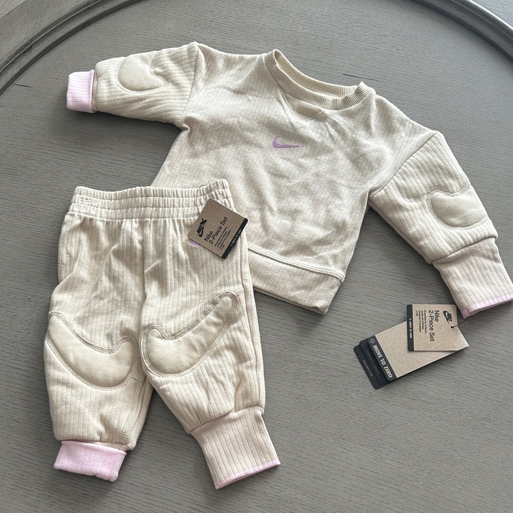 Nike Cream & Light Pink Ribbed Baby Sweat Set